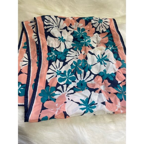 Floral Print Lightweight Scarf With Pink & Blue Tropical Design 11x51 Inches Sof - Picture 5 of 6